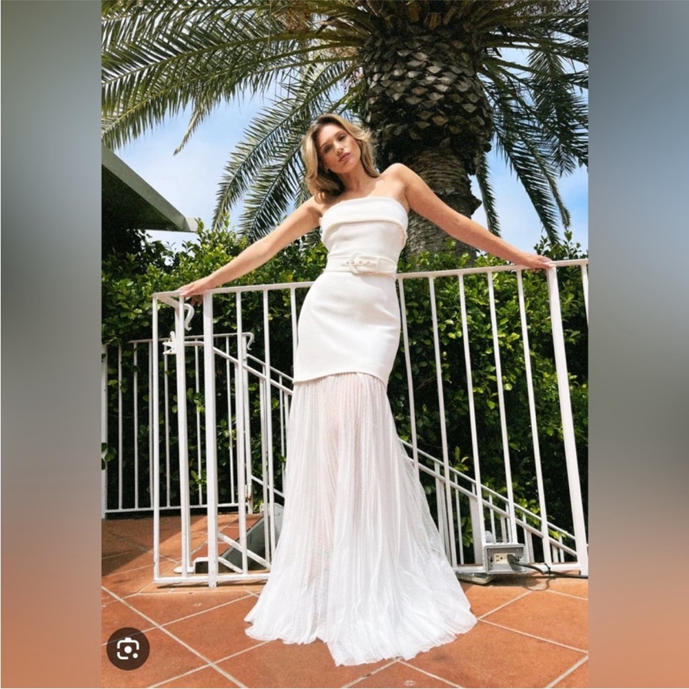 Rebecca Vallance Cyndi Strapless Chiffon Hem BHLDN White Dress Anthropolgie Gown